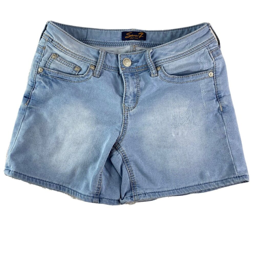 Vintage Y2K Seven7 Jean Shorts Womens 4 Blue Distressed Festival Streetwear Boho